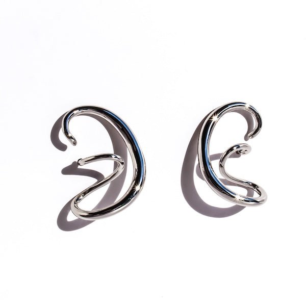 Geometric Swirl Line Silver Earrings-One Pair