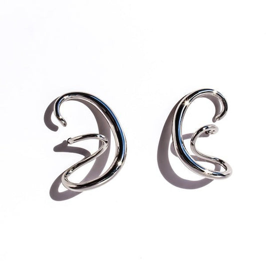 Geometric Swirl Line Silver Earrings-One Pair