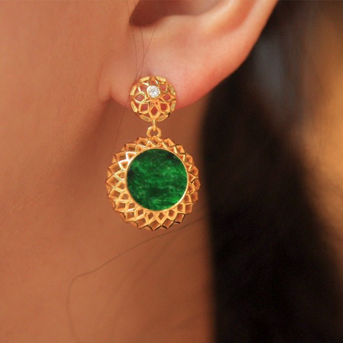 Vivid Jade Flower Framed Earrings