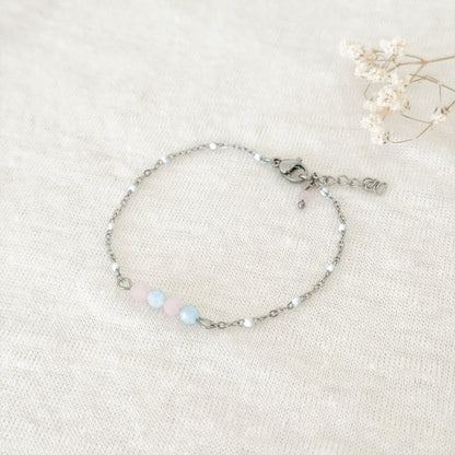 Aquamarine and rose quartz bracelet - silver