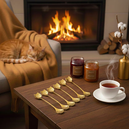 Golden cat teaspoons - set of 6