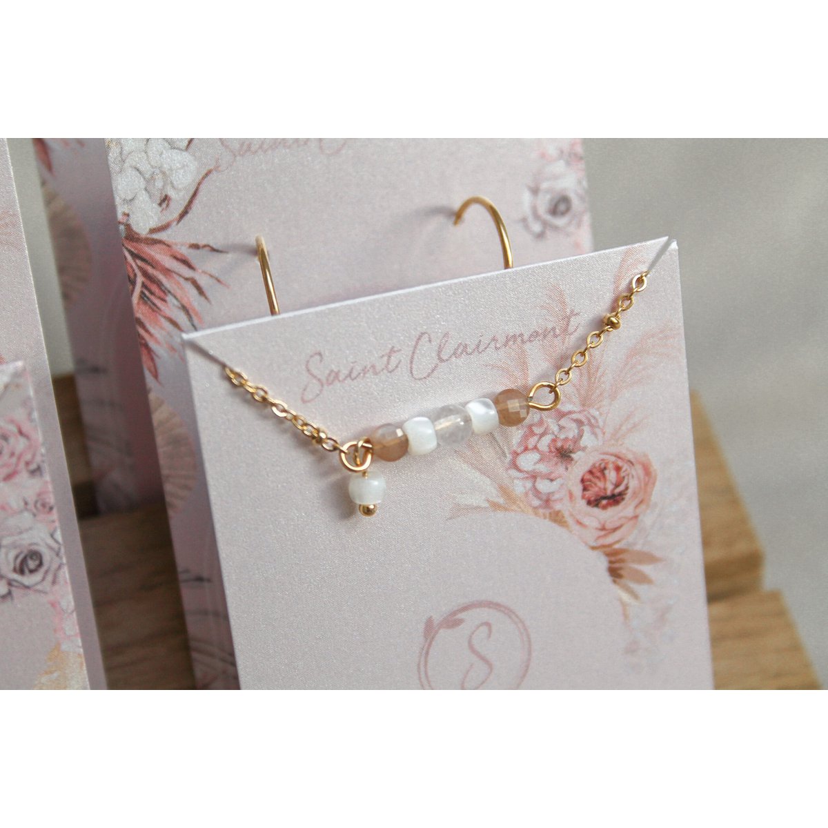 Bracelet Sunstone, Jade & Shell - Gold