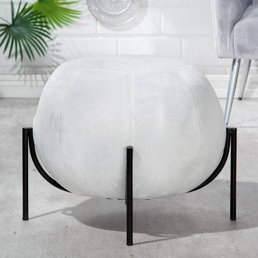 Metal/velvet stool/pouf "York" white