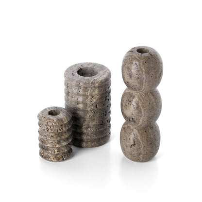 The Travertine Totem Taper Candle Holder - Grey - L