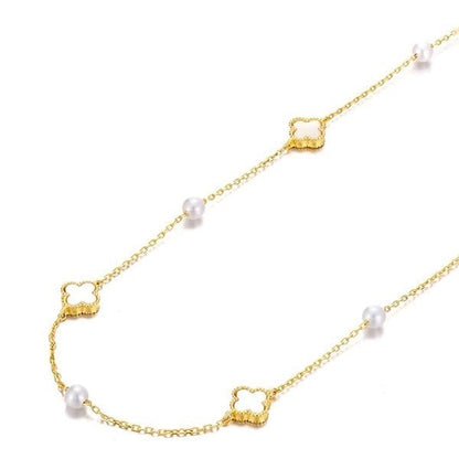 Elegant MOP Lucky Clover Pearls Beads Necklace