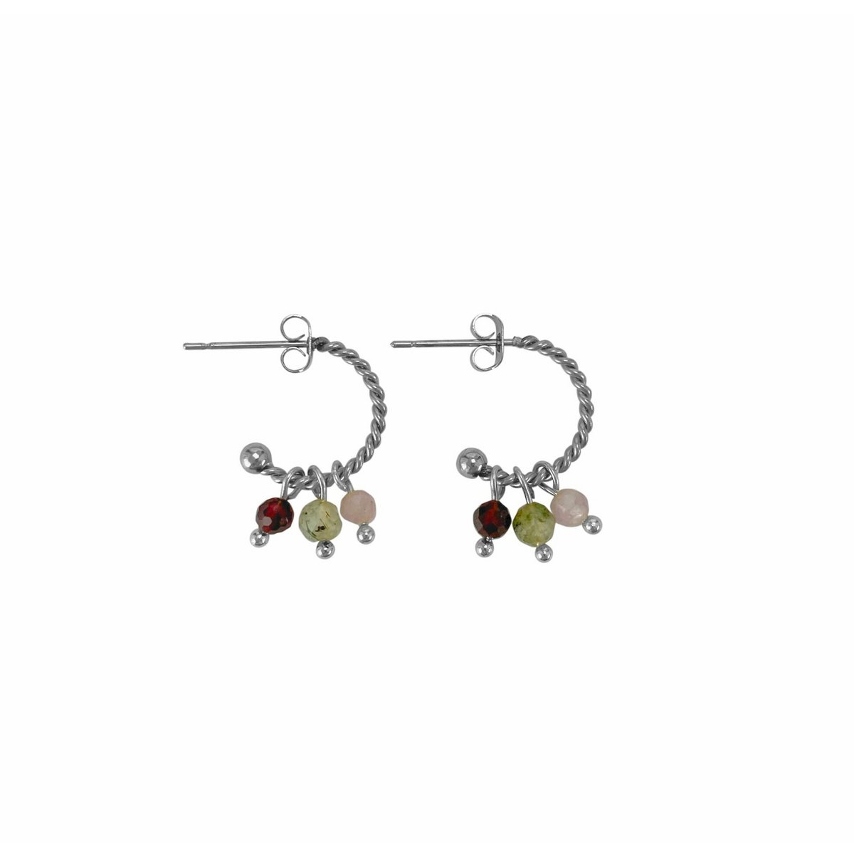 Earrings Garnet, Prehnite & Kunzite - Silver