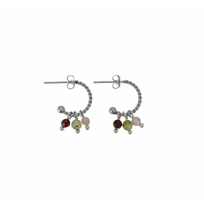 Earrings Garnet, Prehnite & Kunzite - Silver