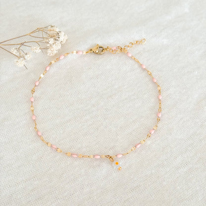 Pink enamel & Madelief ankle strap - Gold