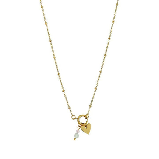 Heart & Gemstones Lock Necklace - Gold