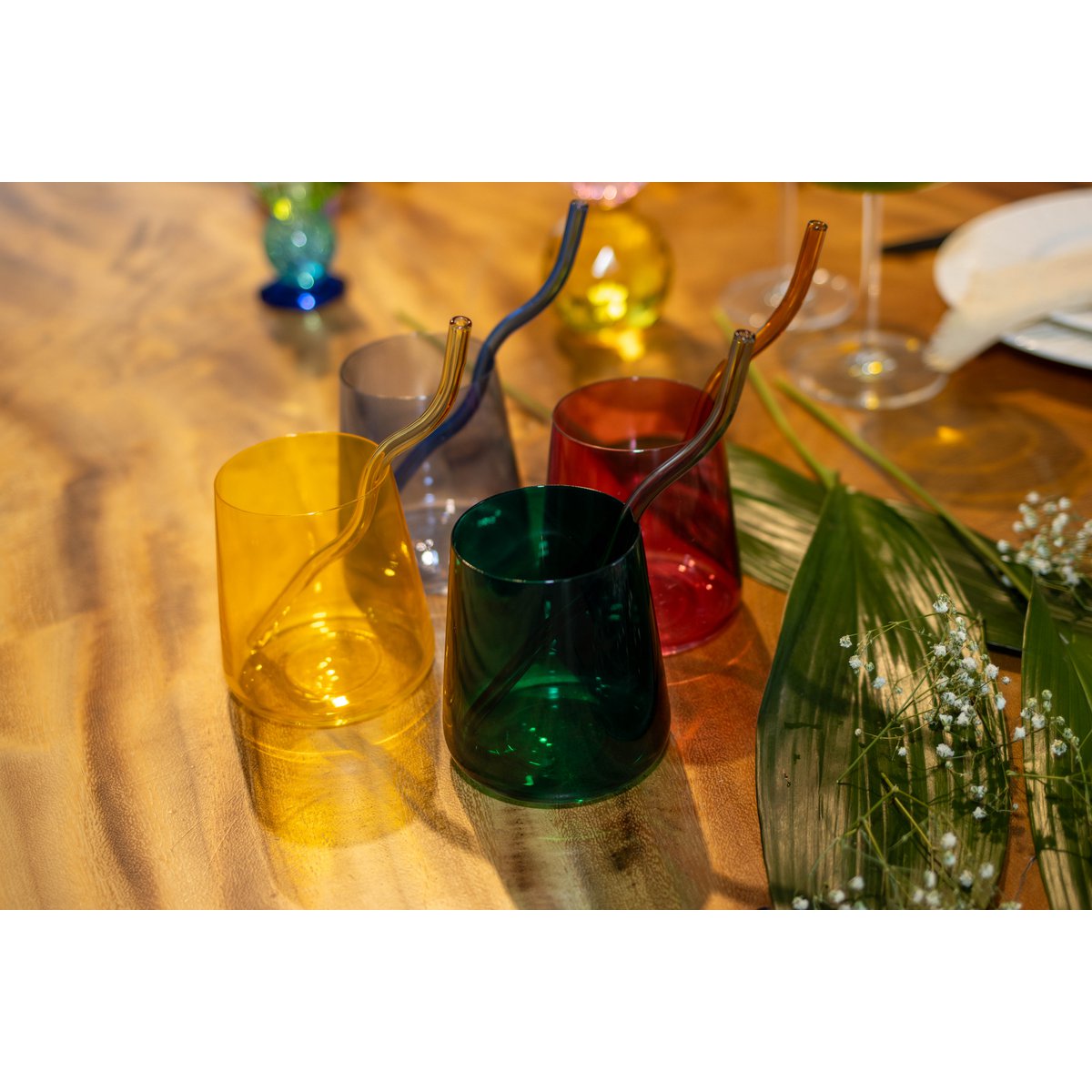 Glass multicolored straws - Lot of 4