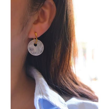 Minimalist Round Clear Quartz Crystal Earrings