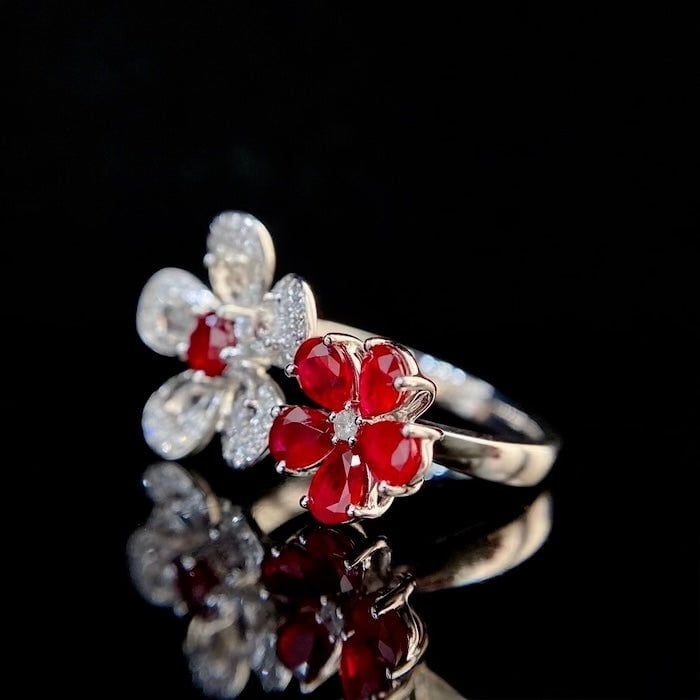 Ruby Plum Blossom Cocktail Ring