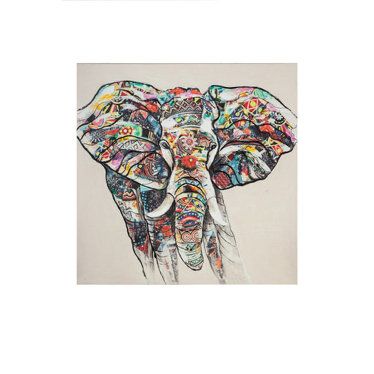 Wood/linen picture "Colorful Elephant"