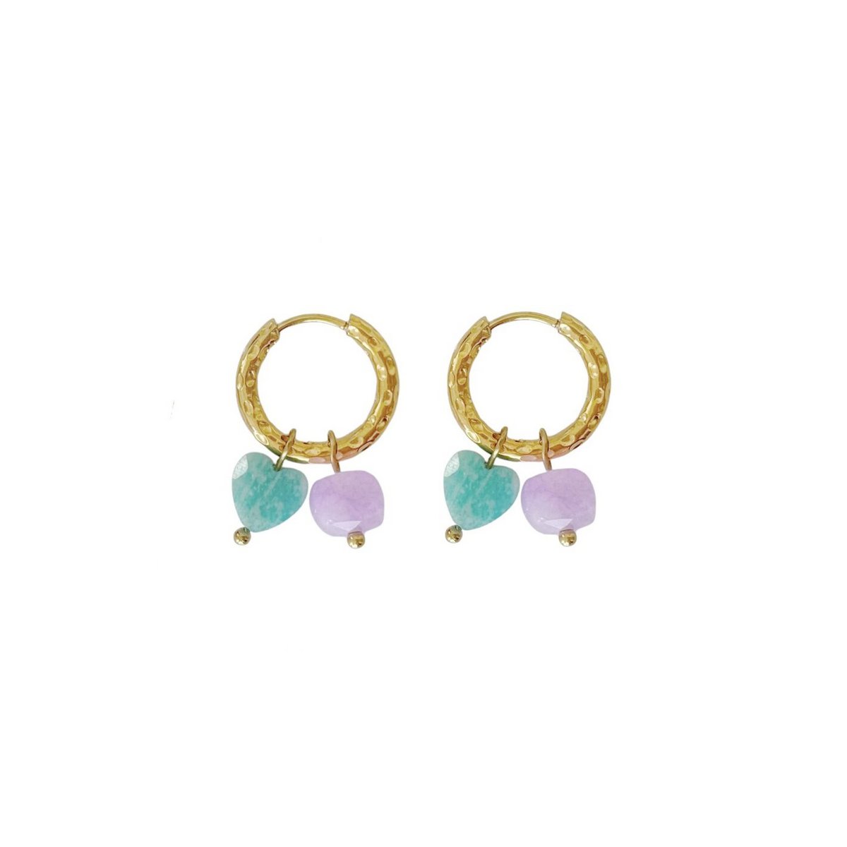 Earrings Amazonite Heart & Lavender Jade - Gold