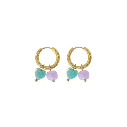 Earrings Amazonite Heart & Lavender Jade - Gold