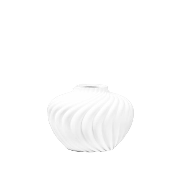 Round white vase whipped cream in polyresine 30x30x22cm