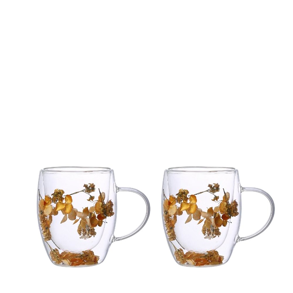 Double wall tea cups 350ml golden flowers - Lot of 2