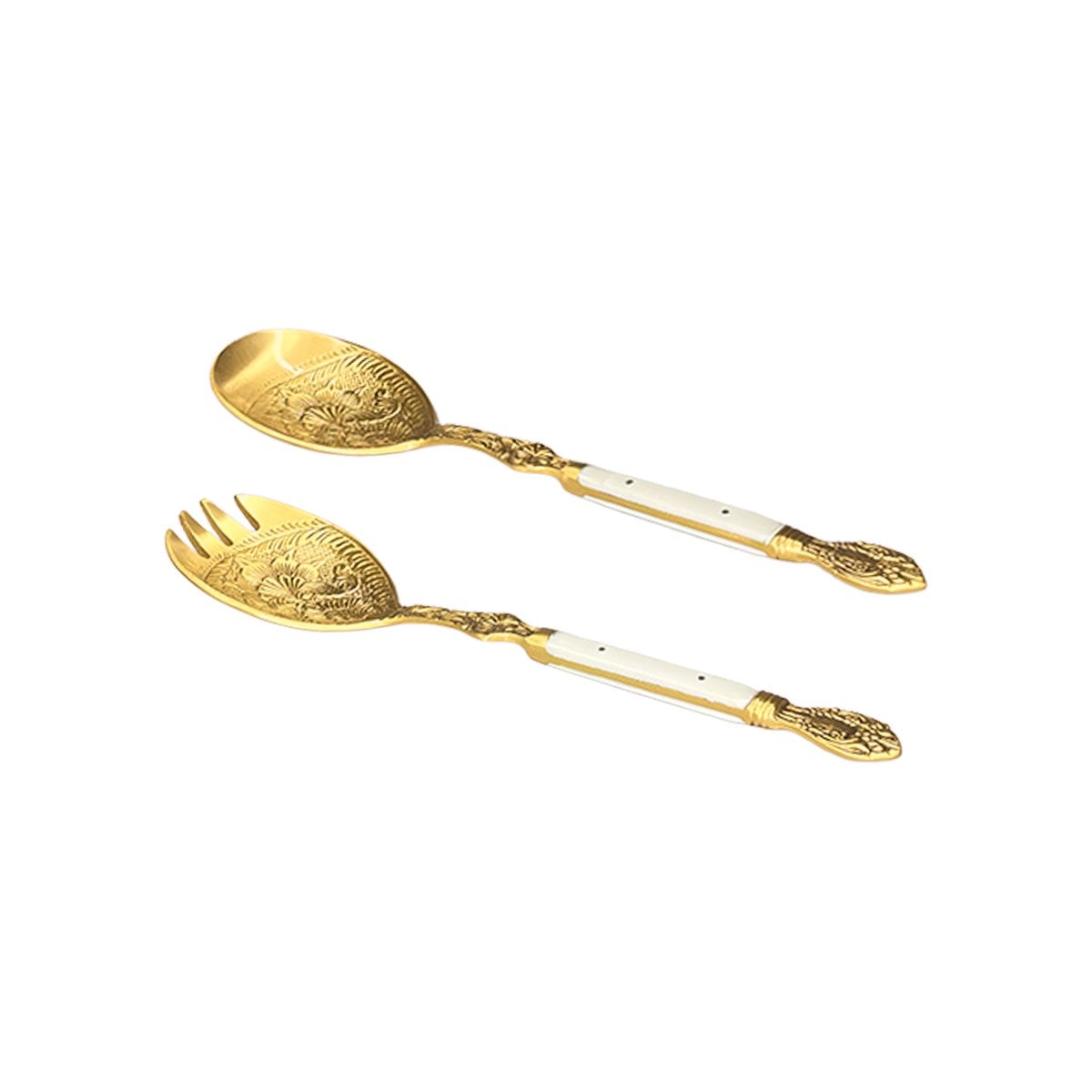 Golden oriental salad servers