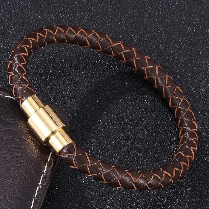 Braided Leather Bracelet-Gold Buckle