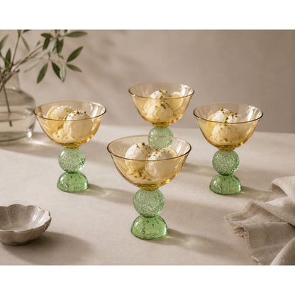 Amber ice cream cups with green bubble base - set of 4