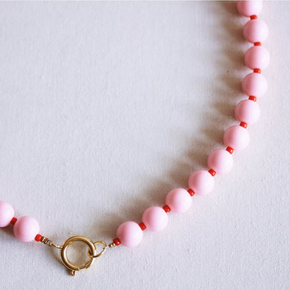 Beaded necklace with Miyuki beads - light pink/red