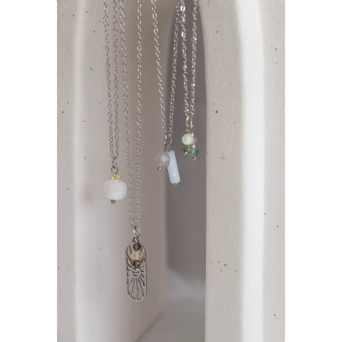 Moonstone Faceted Necklace - Silver