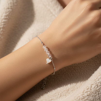 Cracked Rock Crystal & Heart Bracelet - Silver