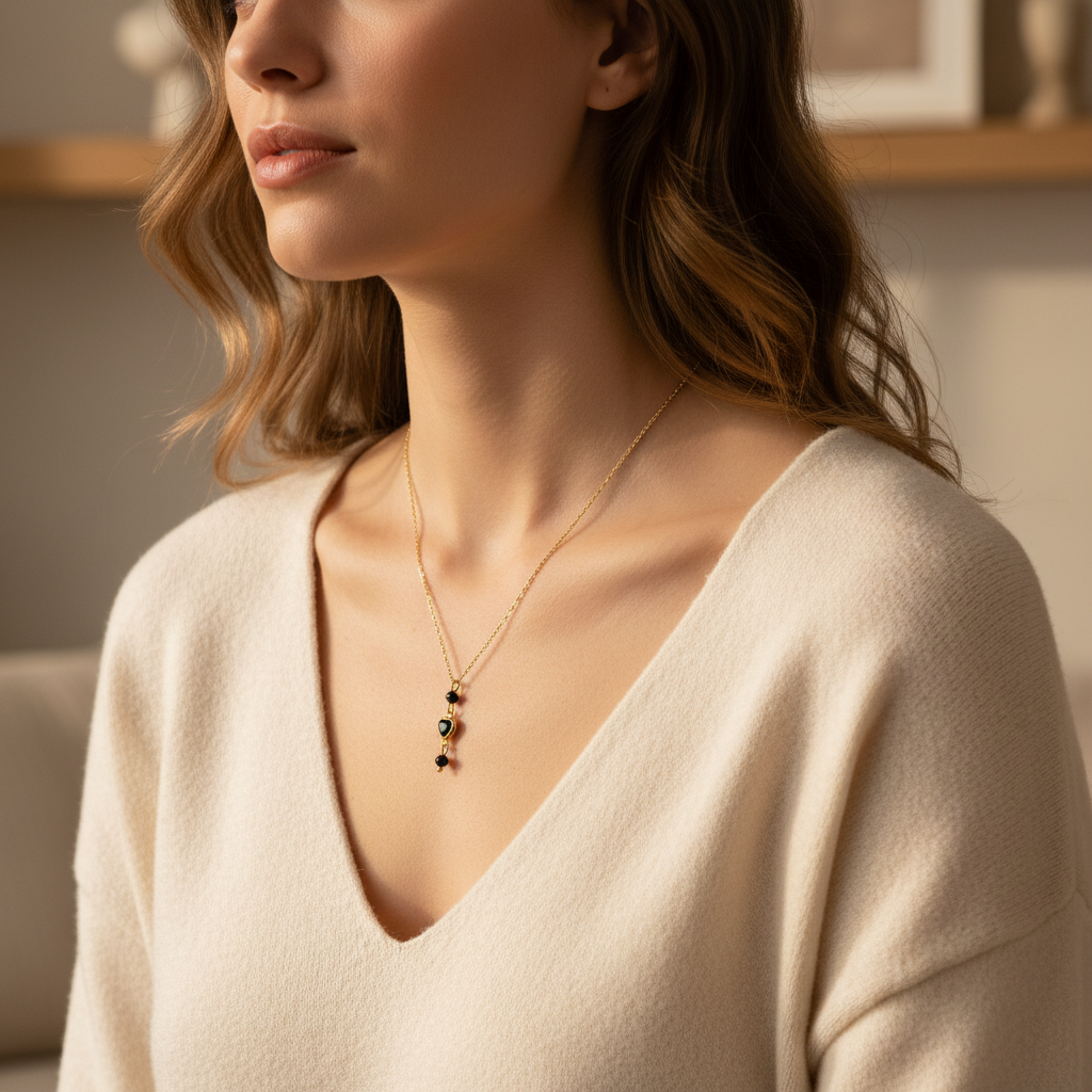 Crystal Heart & Tourmaline Necklace - Gold