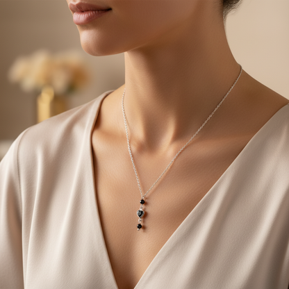 Crystal Heart & Tourmaline Necklace - Silver