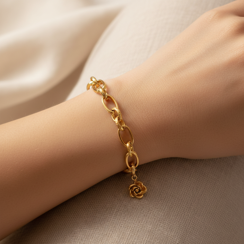 Curious Schakel & Flower Bracelet - Gold