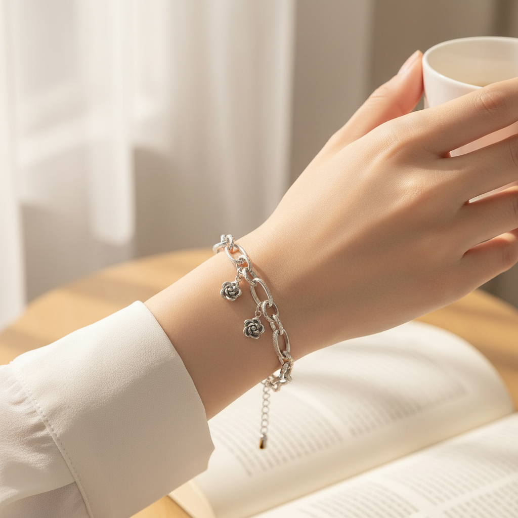 Curious Schakel & Flower Bracelet - Silver