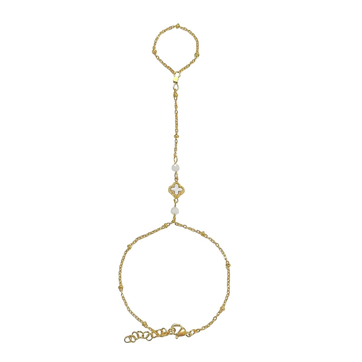 Hand chain Moonstone & Clover - Gold