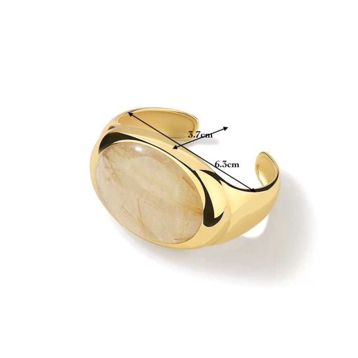 Bold Minimalist Gold Rutilated Quartz Wide Bangle