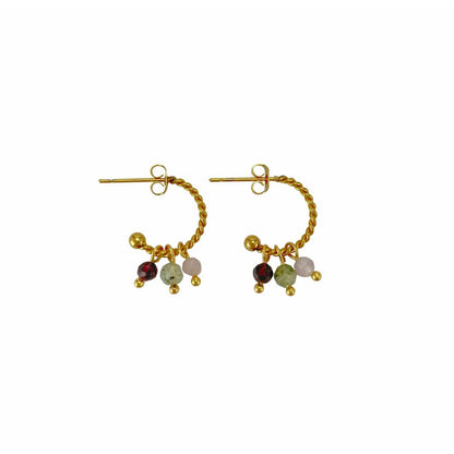 Earrings Garnet, Prehnite & Kunzite - Gold