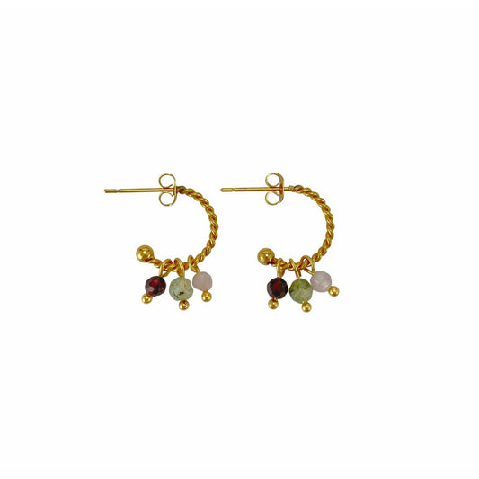 Earrings Garnet, Prehnite & Kunzite - Gold