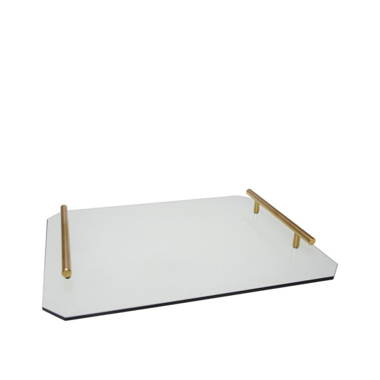 Smoked gray tray with golden handles 40x30x5cm