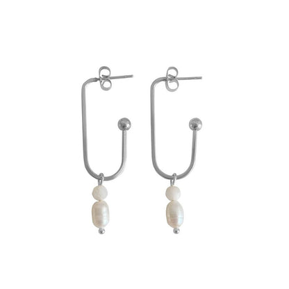 Pearl and Moonstone Elongated Earrings - Silver
