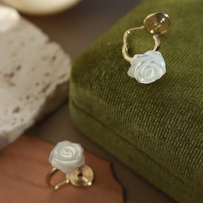 Vivid Mother of Pearl Rose Flower Ear Cuff-One Pair