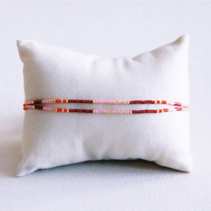 Double miyuki bracelet - red/lilac/bordeaux