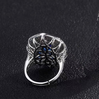 Royal Sapphire Halo Crystal Dress Ring
