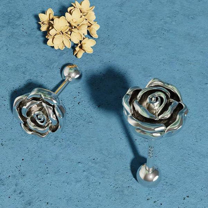 Vintage style small silver rose ear studs