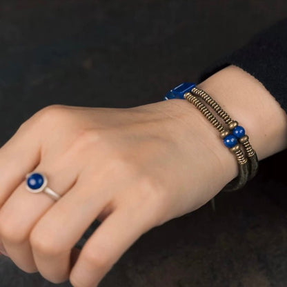 Lapis Lazuli Square Plate Bracelet with Bronze Bangles