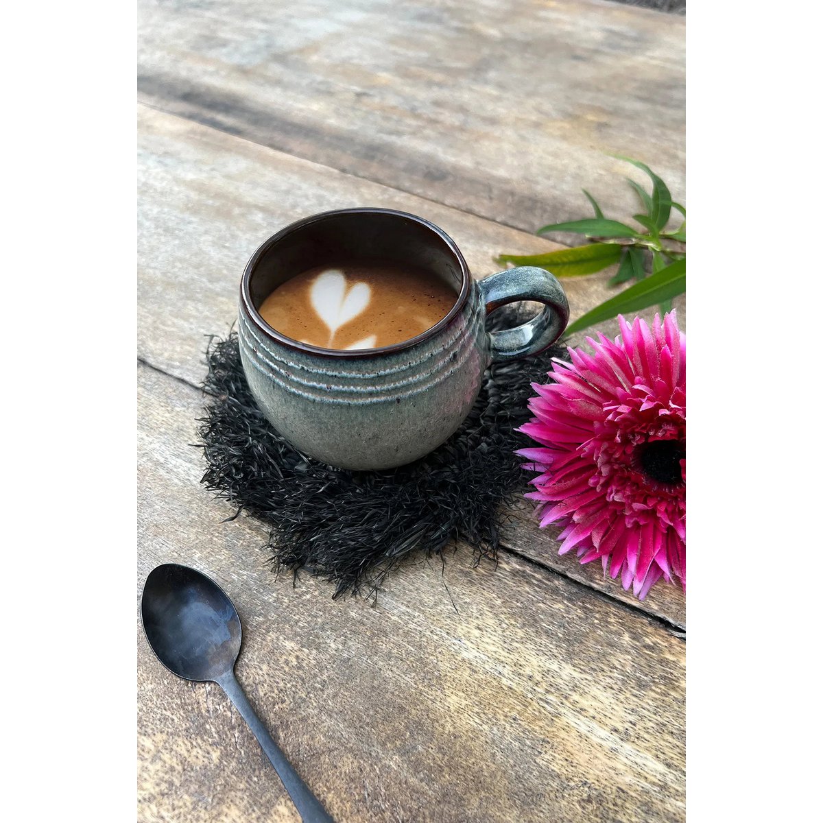 The Fringe Raffia Coaster - Black