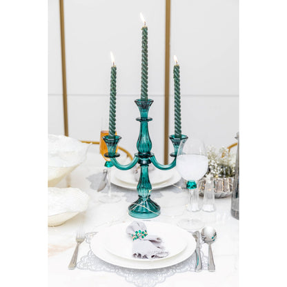 3 LIGHT TURQUOISE CANDLESTICK H35CM