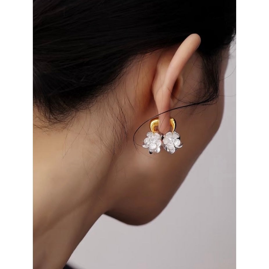 Two-Tone Silver Blossom Earrings