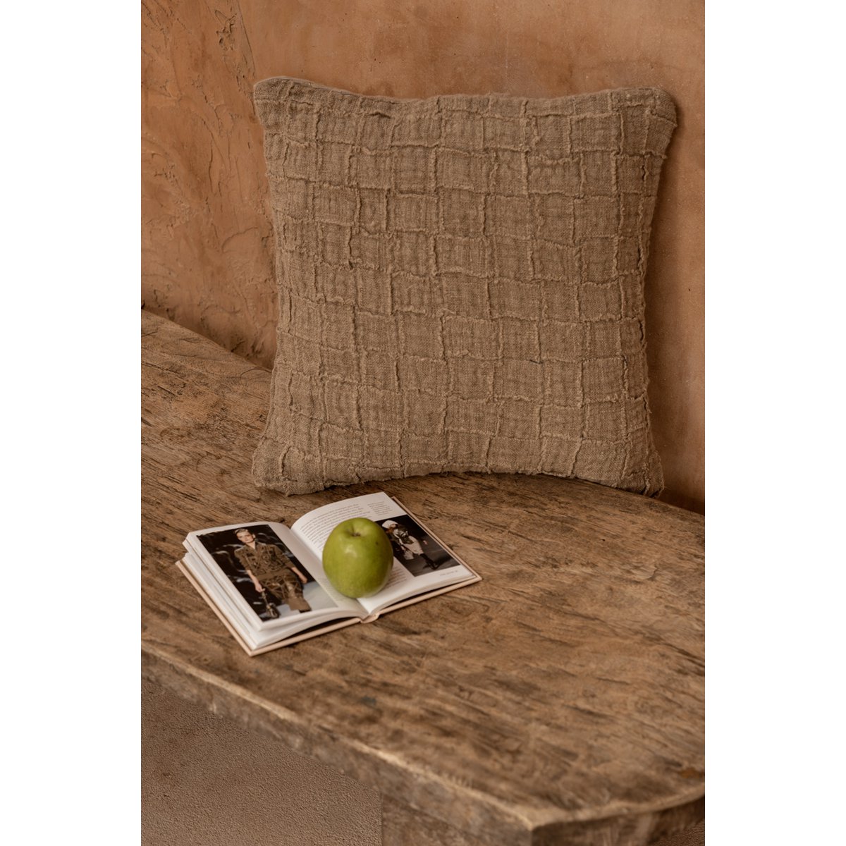 The Linen Damier Cushion Cover - Natural