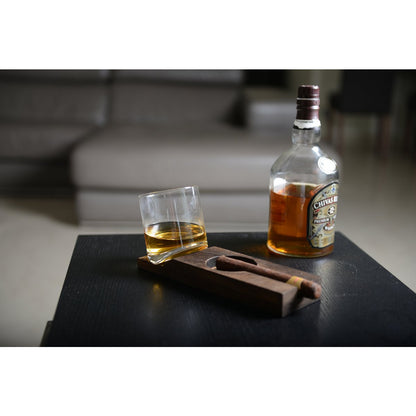 SLANTED WHISKEY GLASS ON WOODEN TRAY 150 ML