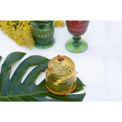 Amber honey pot 9.5x9.5x15cm