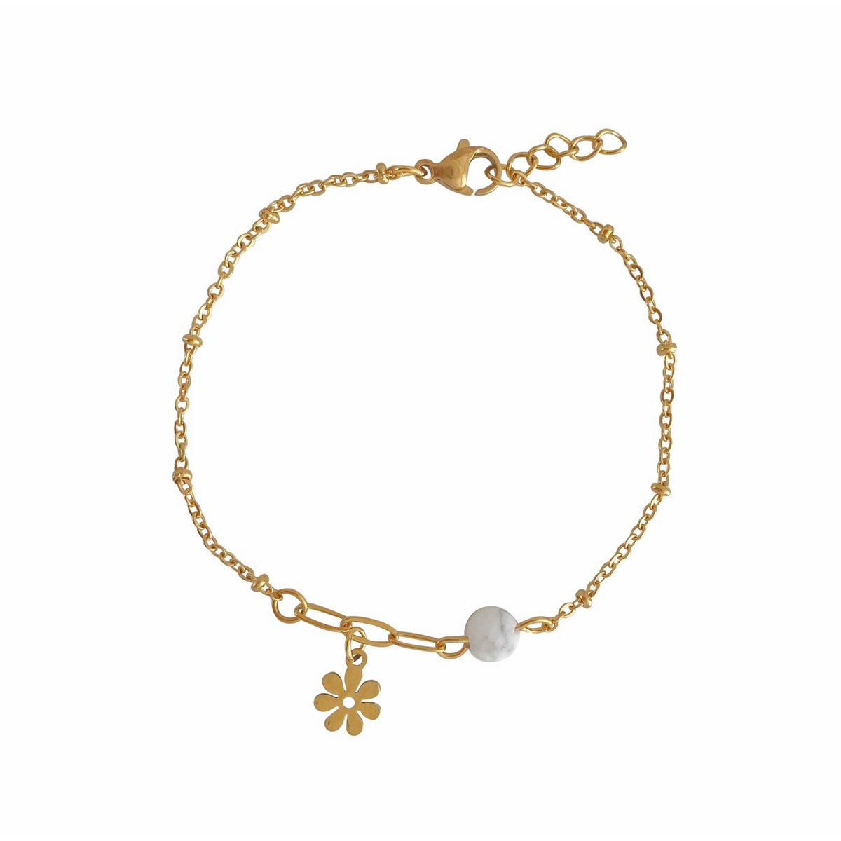 Bracelet Howlite & Flower Charm - Gold