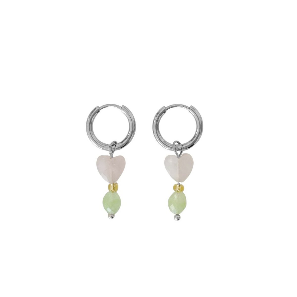 Earrings Rose Quartz Heart & Peridot - Silver